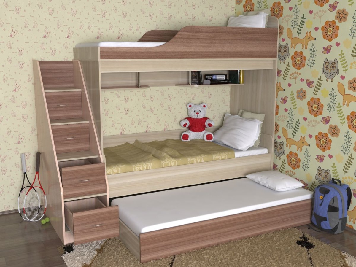 двухъярусные кровати для детей с выдвижной кроватью