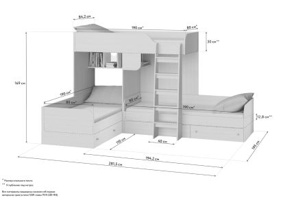 Эскиз с размерами кровати РВ-мебель Трио