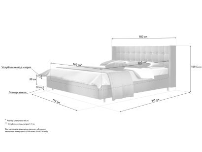 Эскиз с размерами кровати Galaxy Венера-9(2), 160x200